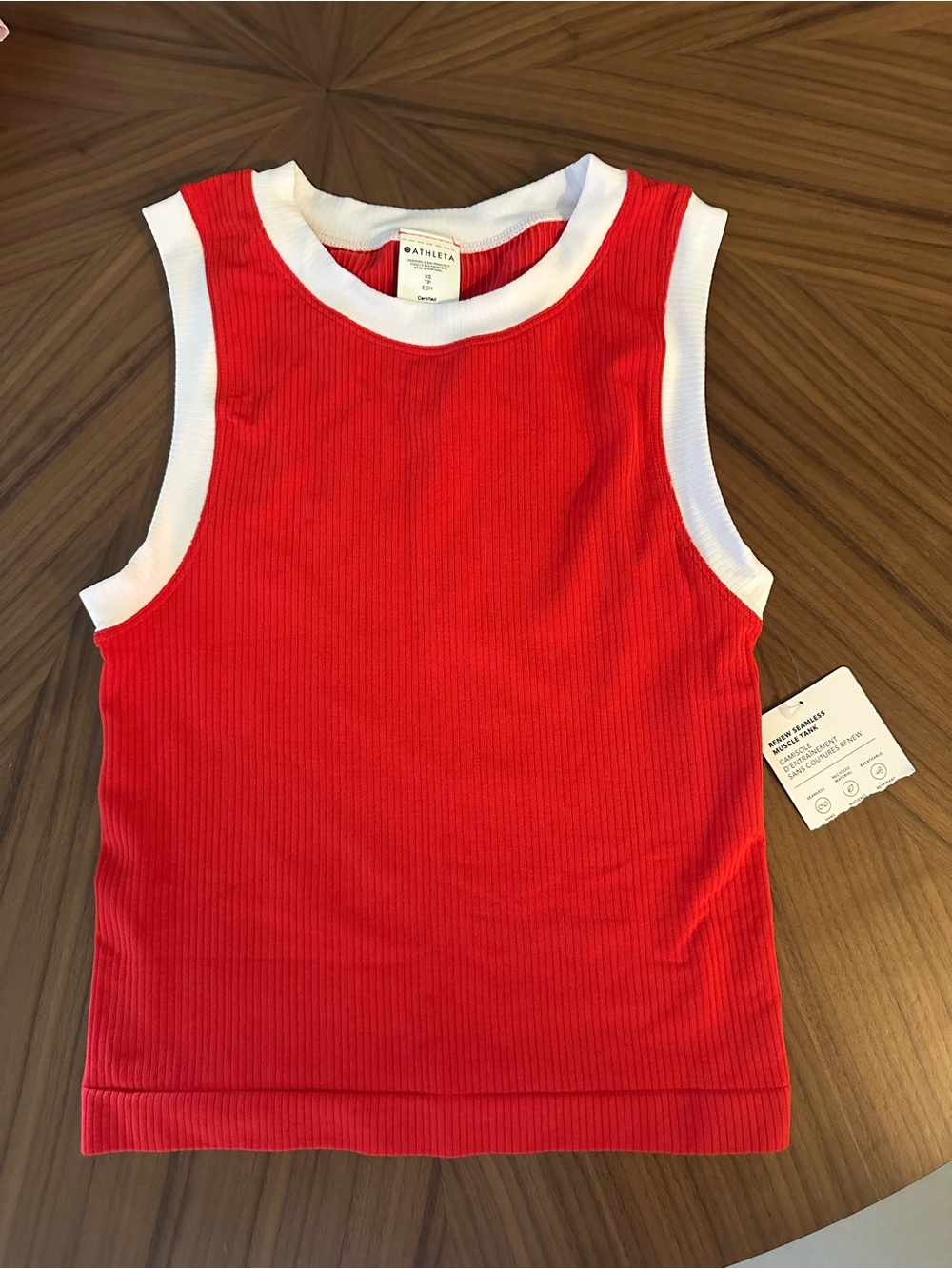 Athleta Kids Red Ribbed Tank with White Trim